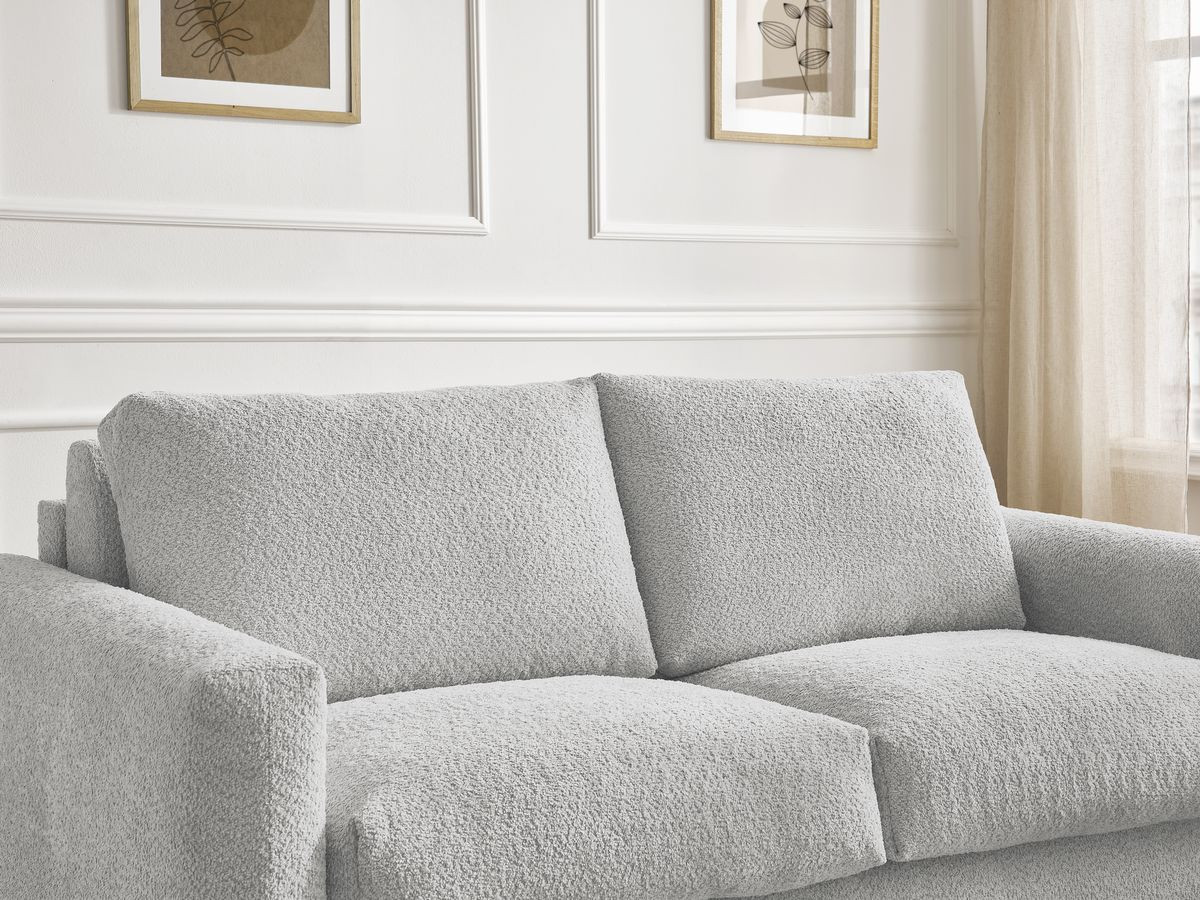 Bobochic Cocoone Schlafsofa 3-Sitzer Bouclé-Stoff Hellgrau, Liegefläche 140 × 200 cm