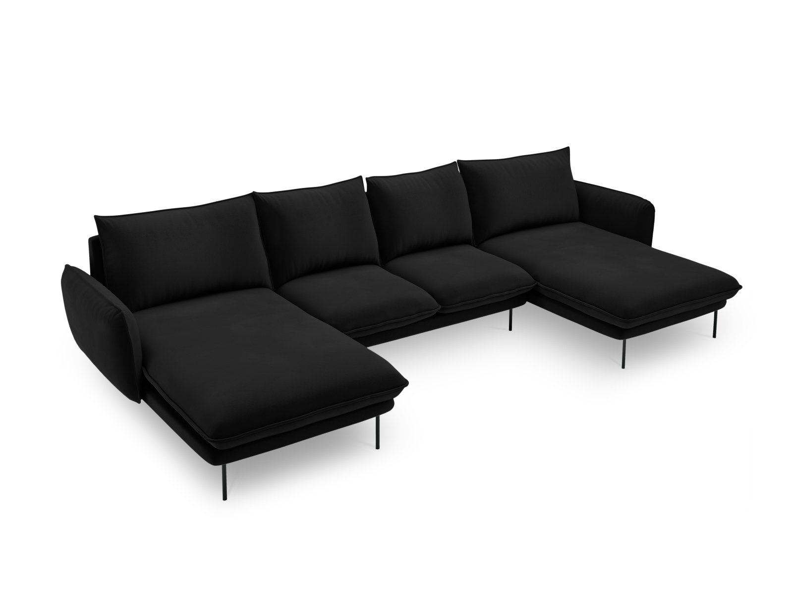Cosmopolitan Design Panoramasofa Vienna 6-Sitzer Samt Bluvel Schwarz Beine Schwarzes Metall