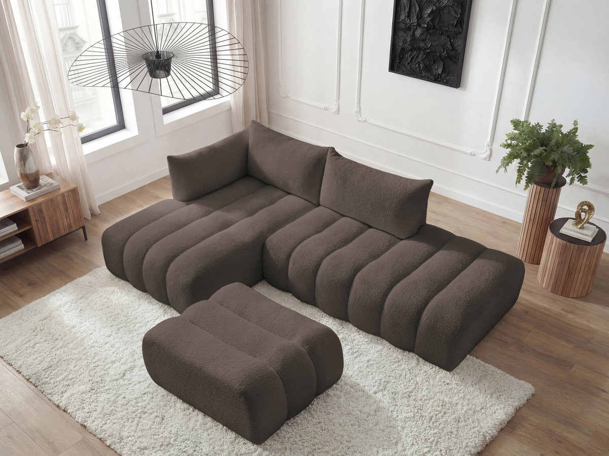 Bobochic Azra Ecksofa mit Pouf 319 × 178 cm Bouclé-Stoff Braun Ecke links