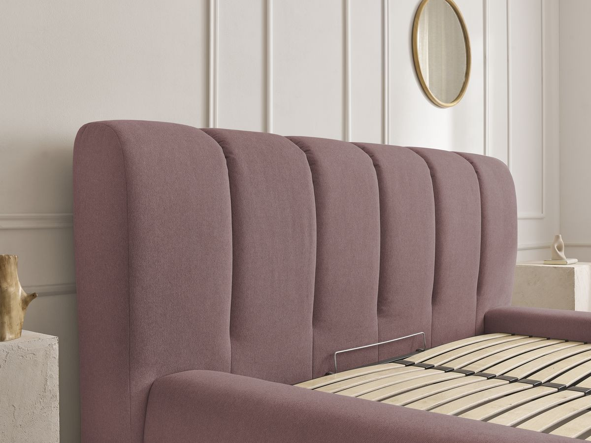 Bobochic Denali Polsterbett mit Bettkasten Stoff Rosa, Liegefläche 140 × 190 cm