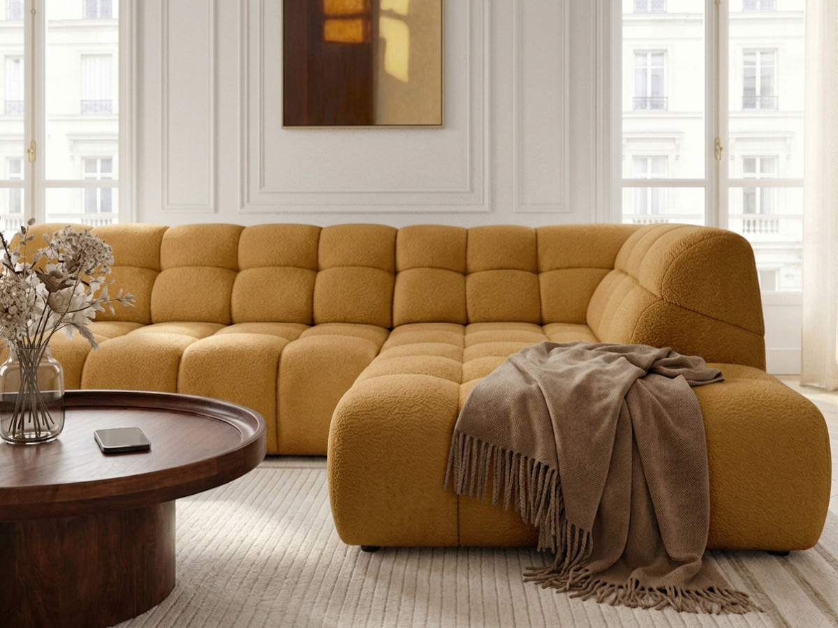 Bobochic Andre Ecksofa mit Schlaffunktion Chenille Gelb Ecke rechts