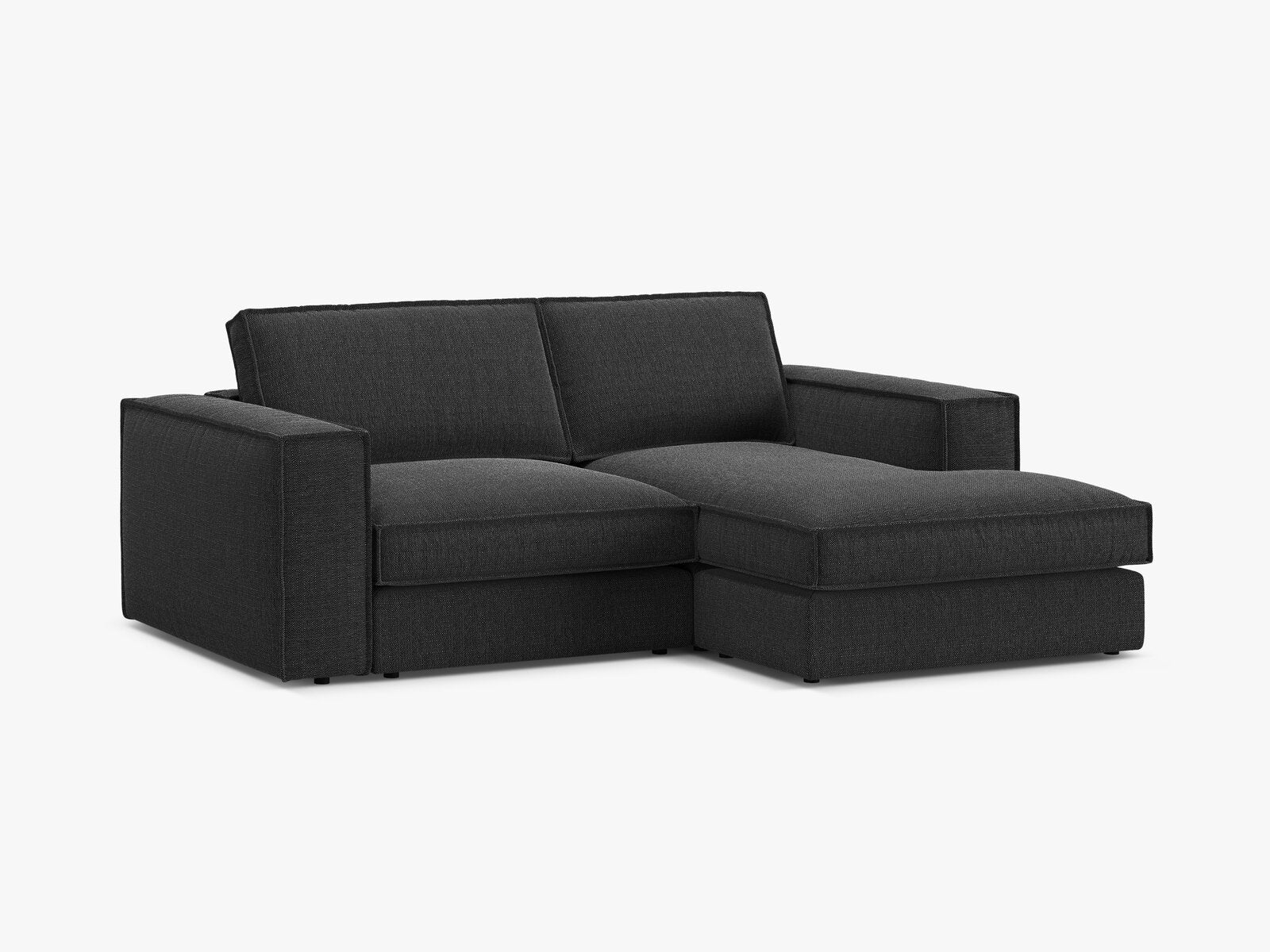 Micadoni modulares Ecksofa Pola 2-Sitzer kleine Version Rechts Strukturierter Stoff Babel Schwarz