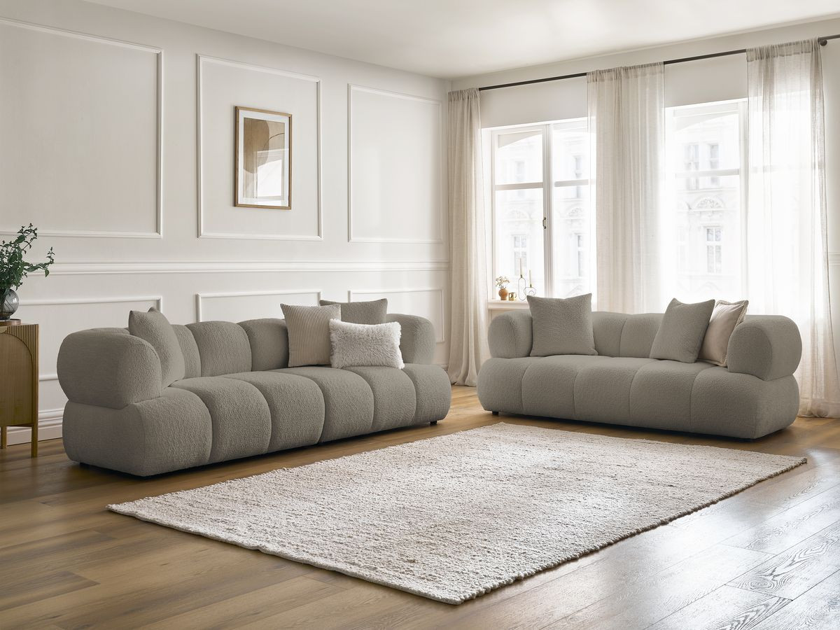 Bobochic Pamira Sofa 5-Sitzer Bouclé-Stoff Taupe