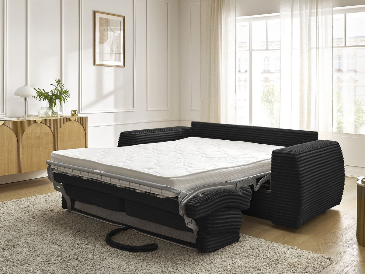 Bobochic Hugo Schlafsofa 3-Sitzer Cordsamt Schwarz, Liegefläche 140 × 190 cm