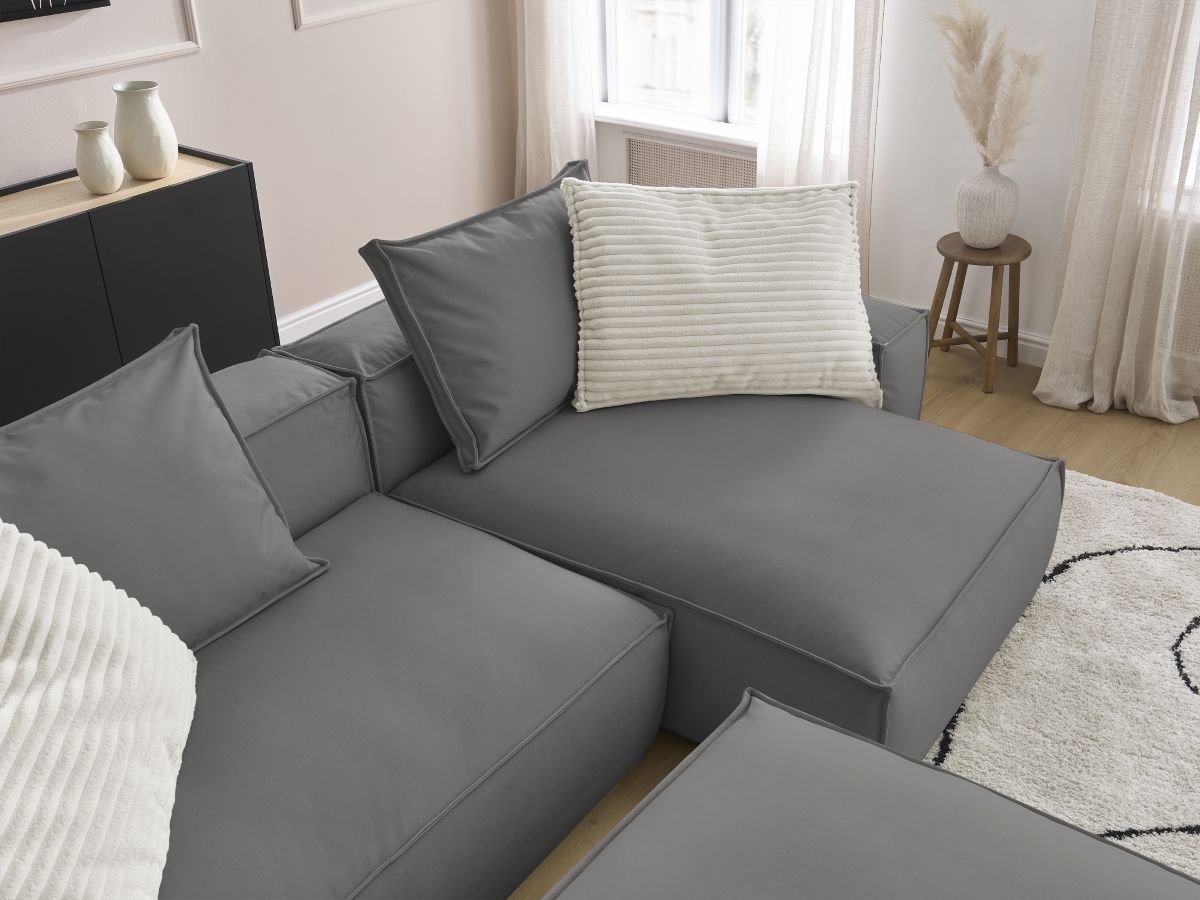 Bobochic Boheme Ecksofa mit Pouf Kunstleder Dunkelgrau