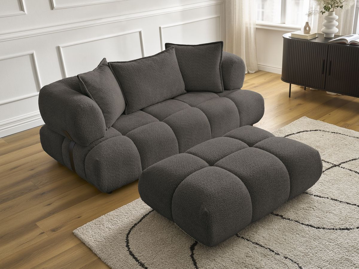 Bobochic Alya Sofa 2-Sitzer mit Pouf Bouclé-Stoff Braun