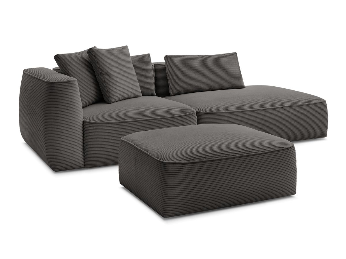 Bobochic Leopold Sofa 4-Sitzer mit Pouf Cordsamt Taupe Armlehne links
