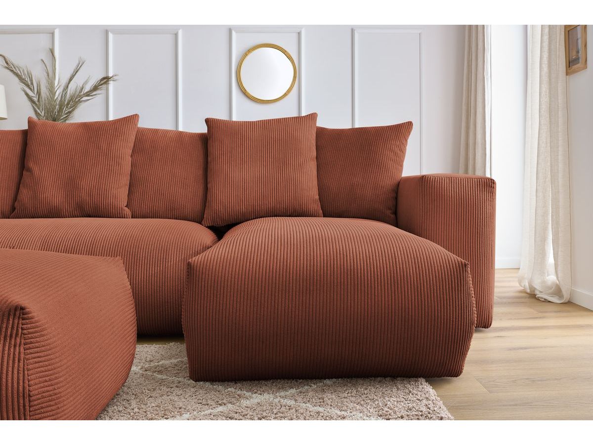Bobochic Voltaire Wohnlandschaft mit Pouf 356 × 214 cm Cordsamt Orange Ecke rechts