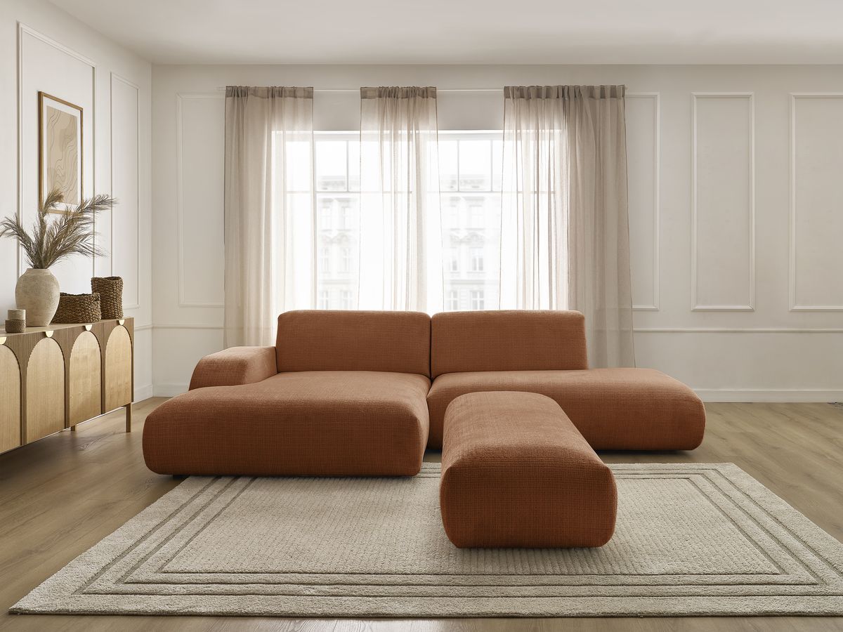 Bobochic Sirius Ecksofa mit Pouf 300 × 170 cm Strukturstoff Orange Ecke links