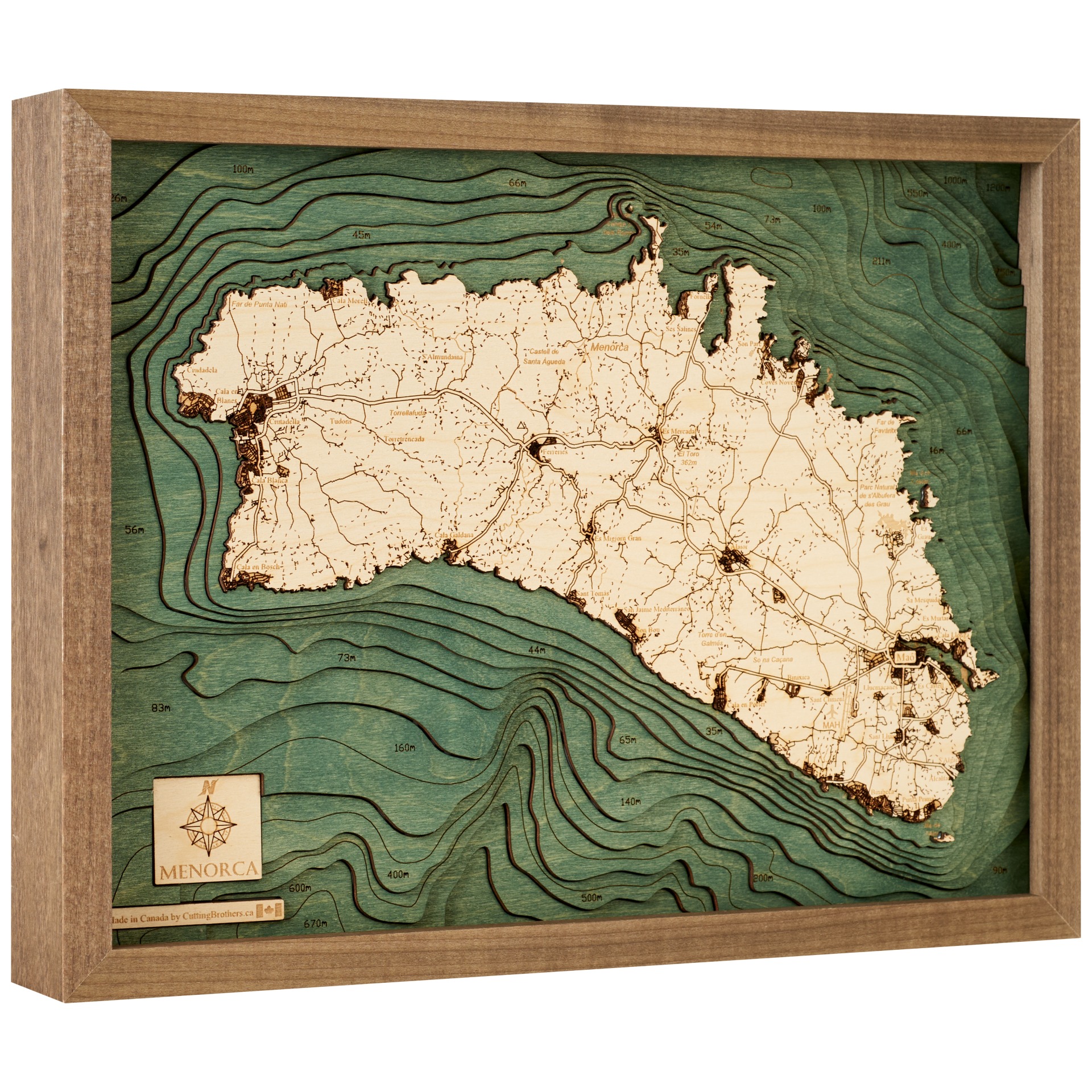 Cutting Brothers 3D Holz-Wandkarte Menorca 40.5x30.5 cm