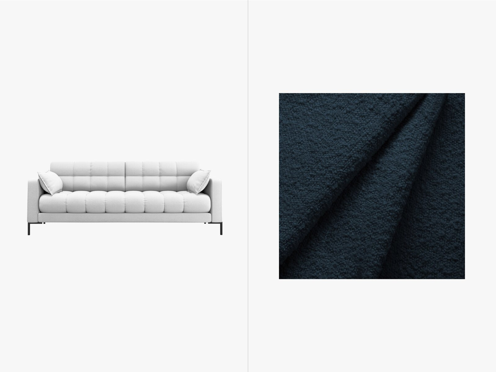 Micadoni Sofa Mamaia 3-Sitzer Boucle Baloo Dunkelblau schwarze Beine