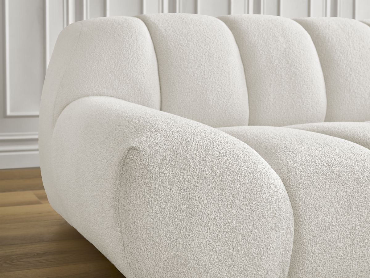Bobochic Hayden Sofa 3-Sitzer mit Pouf 226 × 107 cm Bouclé-Stoff Weiß