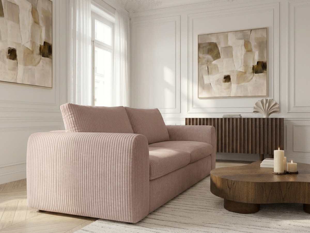 Bobochic Archi Schlafsofa 3-Sitzer Cordsamt Rosa, Liegefläche 160 × 190 cm