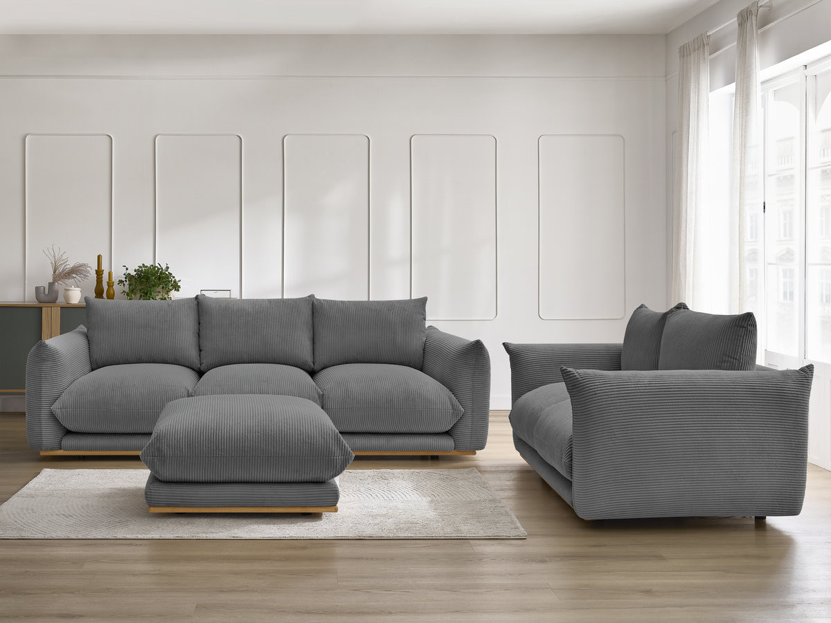 Bobochic Ernest Sofa 5-Sitzer mit Pouf Cordsamt Dunkelgrau