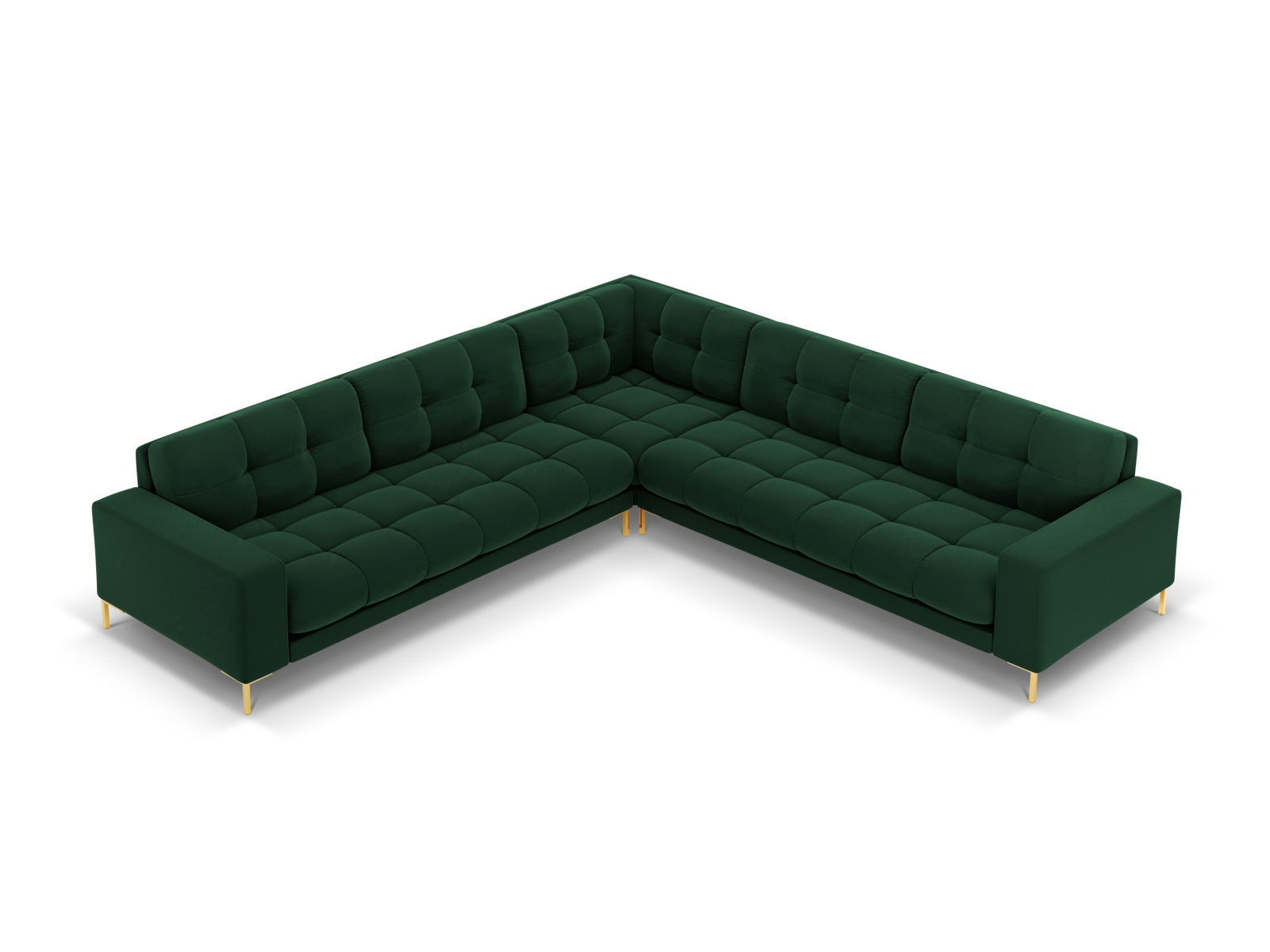 Cosmopolitan Design Symmetrisches Ecksofa Bali 6-Sitzer Samt Bluvel Flaschengrün Beine Gold