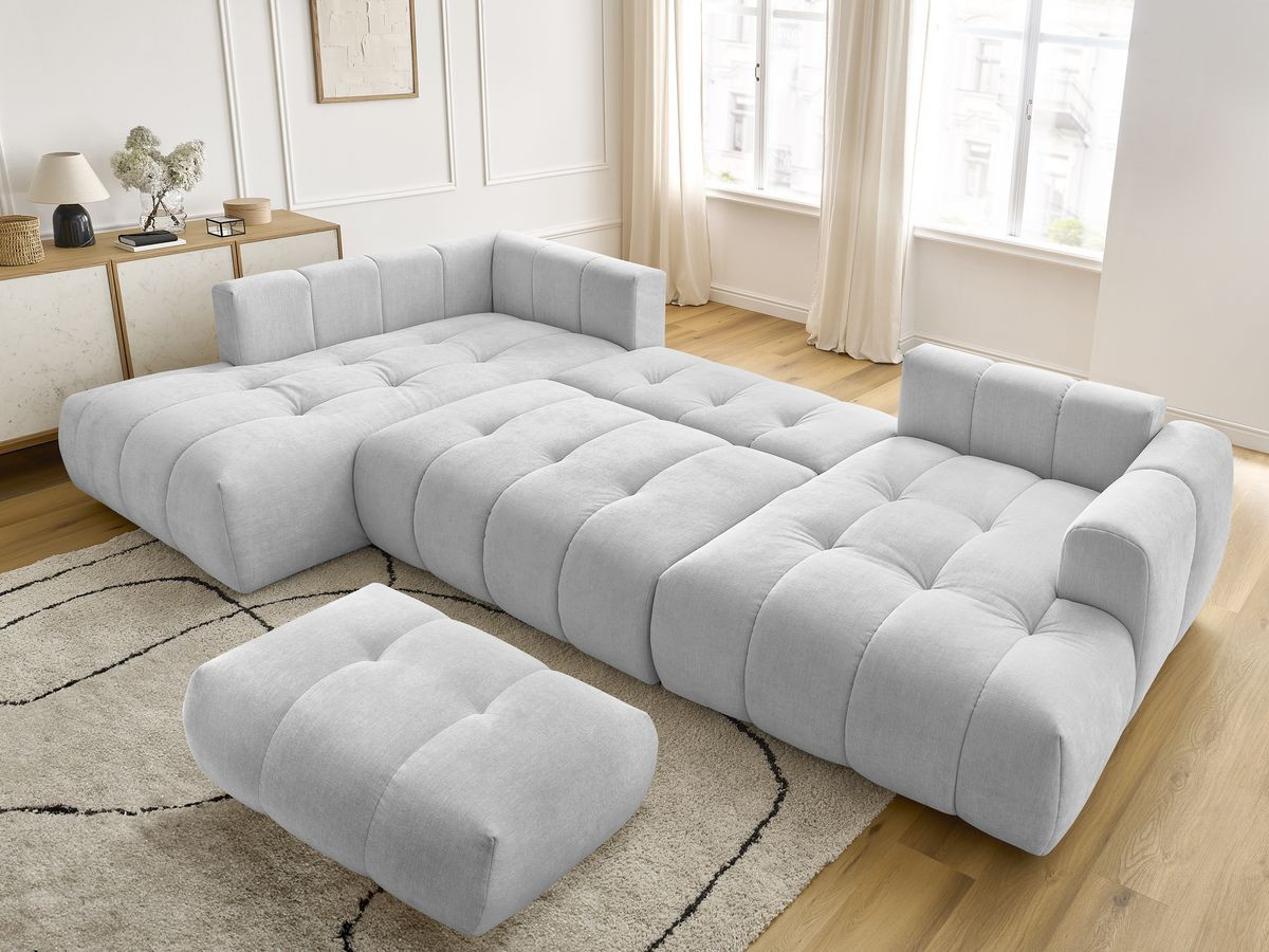 Bobochic Fuji Wohnlandschaft mit Pouf Stoff Hellgrau Ecke rechts