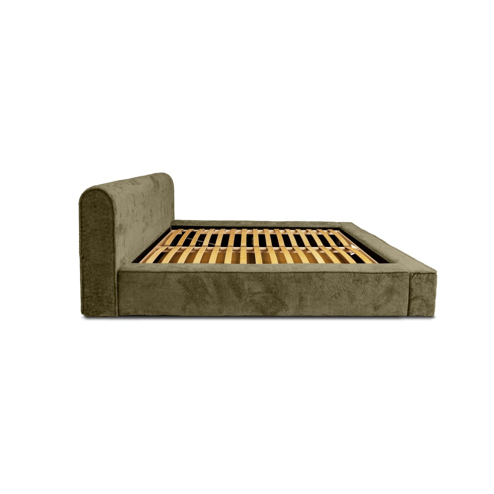 Polsterbett Calio Boucle 140x200 mit Metallrahmen Euphoria 11 Olive