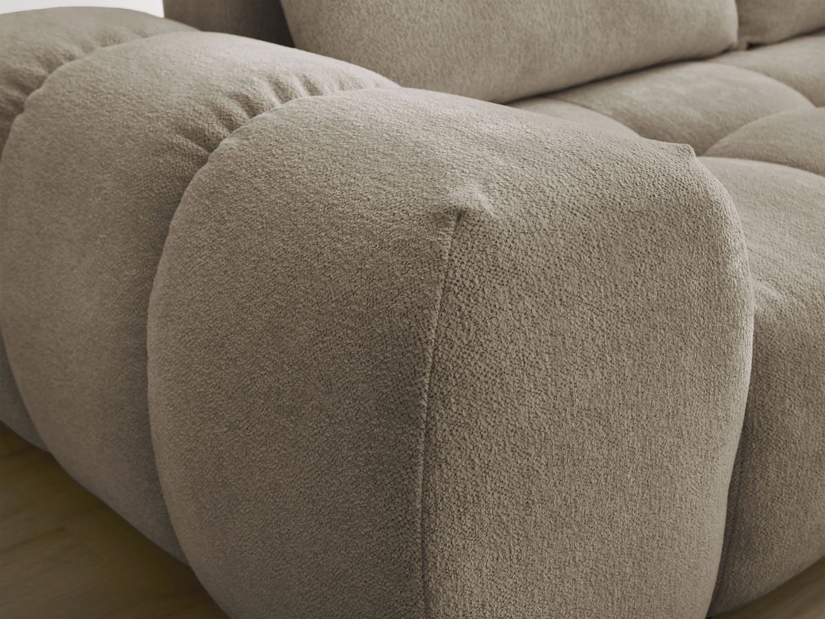 Bobochic Everest Ecksofa mit Schlaffunktion und Bettkasten und Pouf 320 × 212 cm, 5 Kissen Melange-Stoff Taupe Ecke rechts