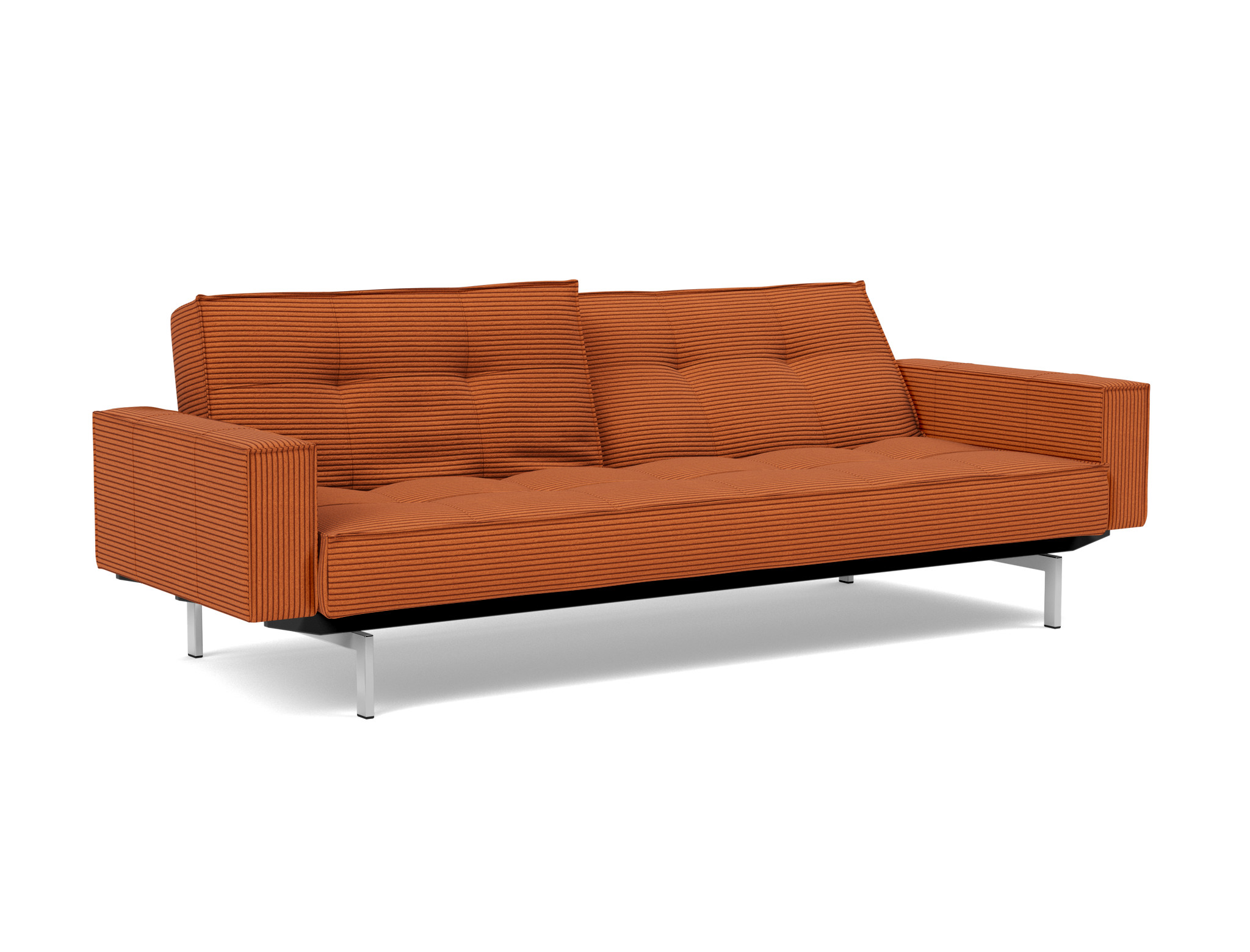 Schlafsofa Splitback mit Armlehnen Kord Corduroy 595-Burnt-Orange Beine Chrom