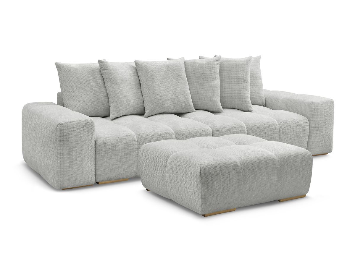 Bobochic Anakin Sofa 3-Sitzer mit Pouf, 6 Kissen Strukturstoff Hellgrau