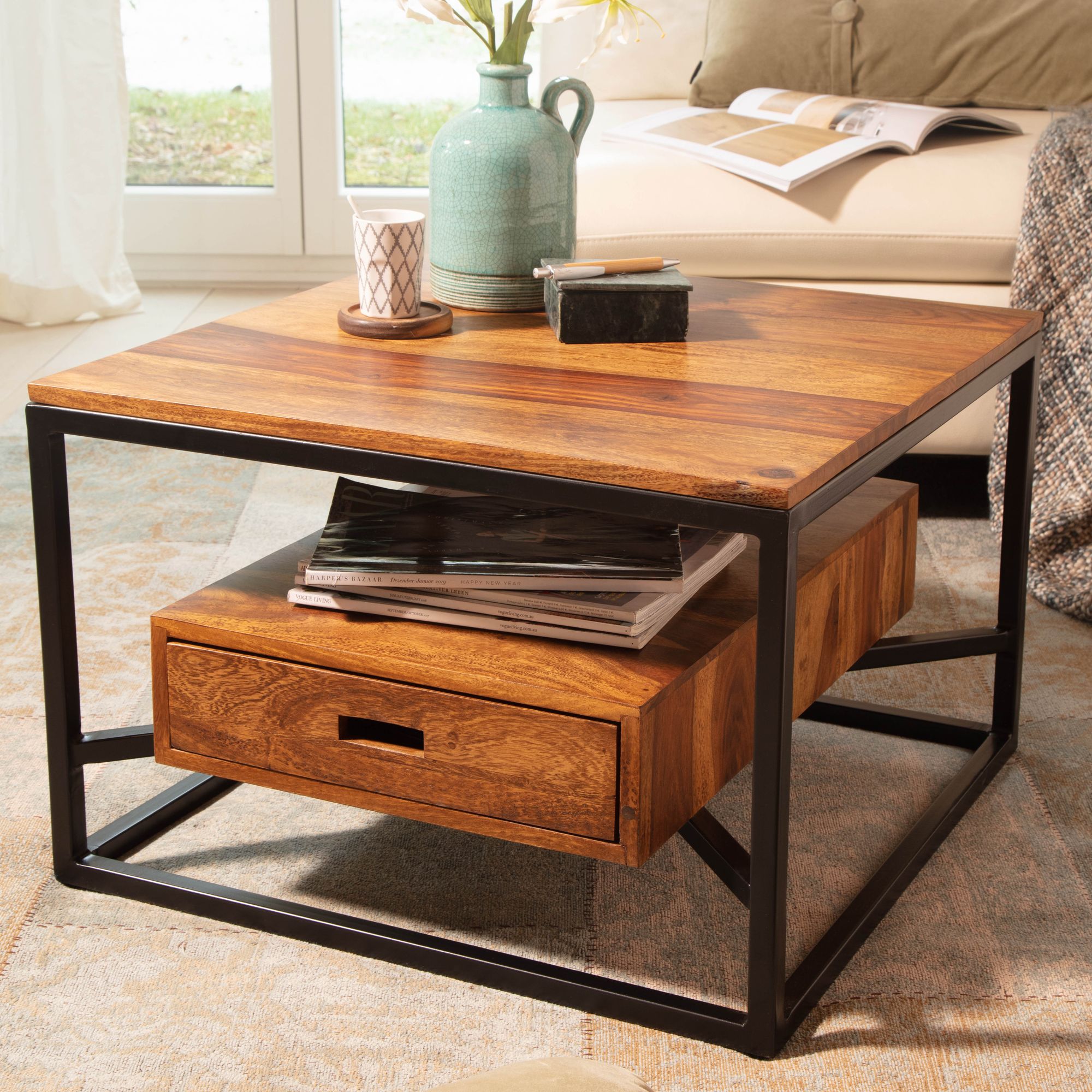 Couchtisch Austmarka Massivholz Dunkelbraun 60 × 60 × 40 cm