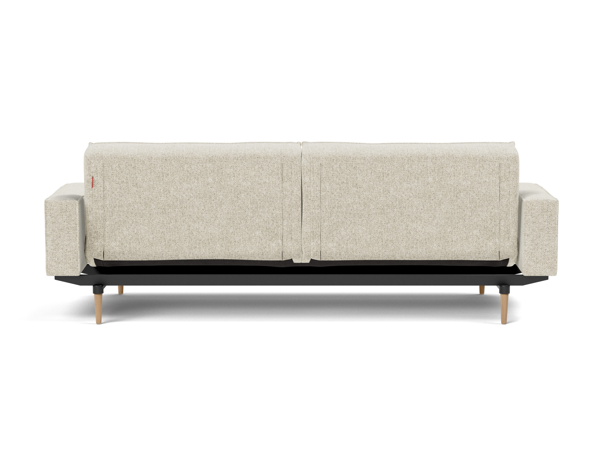 Schlafsofa Splitback mit Armlehnen Strukturierter Stoff Taura 357-Off-White Beine Styletto Eiche hell