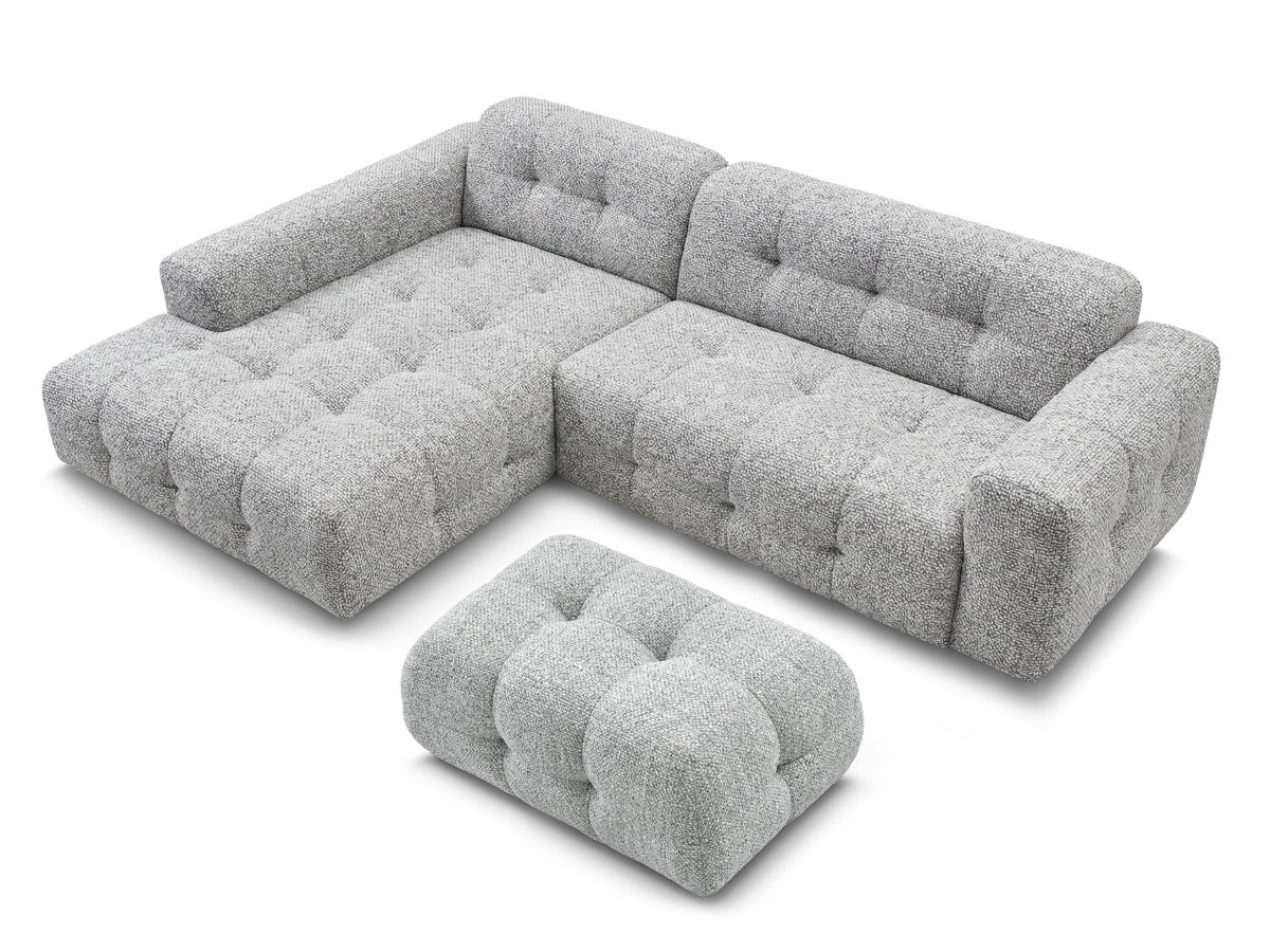 Bobochic Laura Ecksofa mit kleinem Pouf Melange-Stoff Hellgrau Ecke links