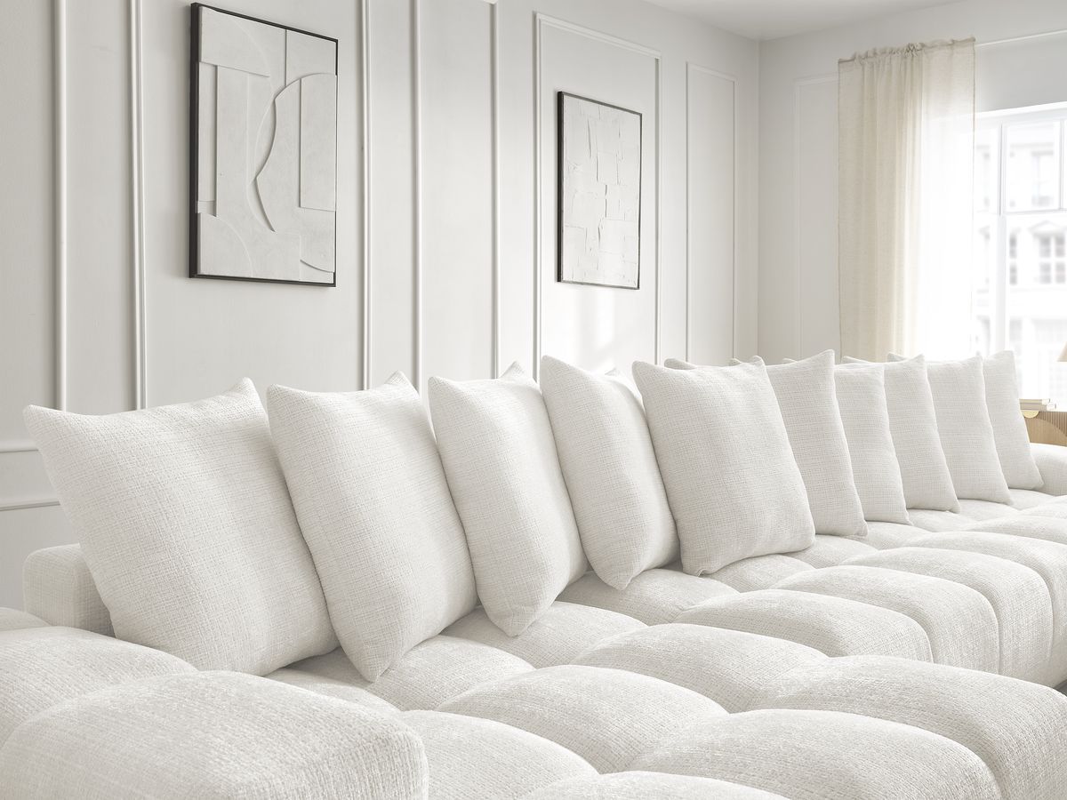 Bobochic Anakin Wohnlandschaft mit Pouf, 10 Kissen Strukturstoff Weiß
