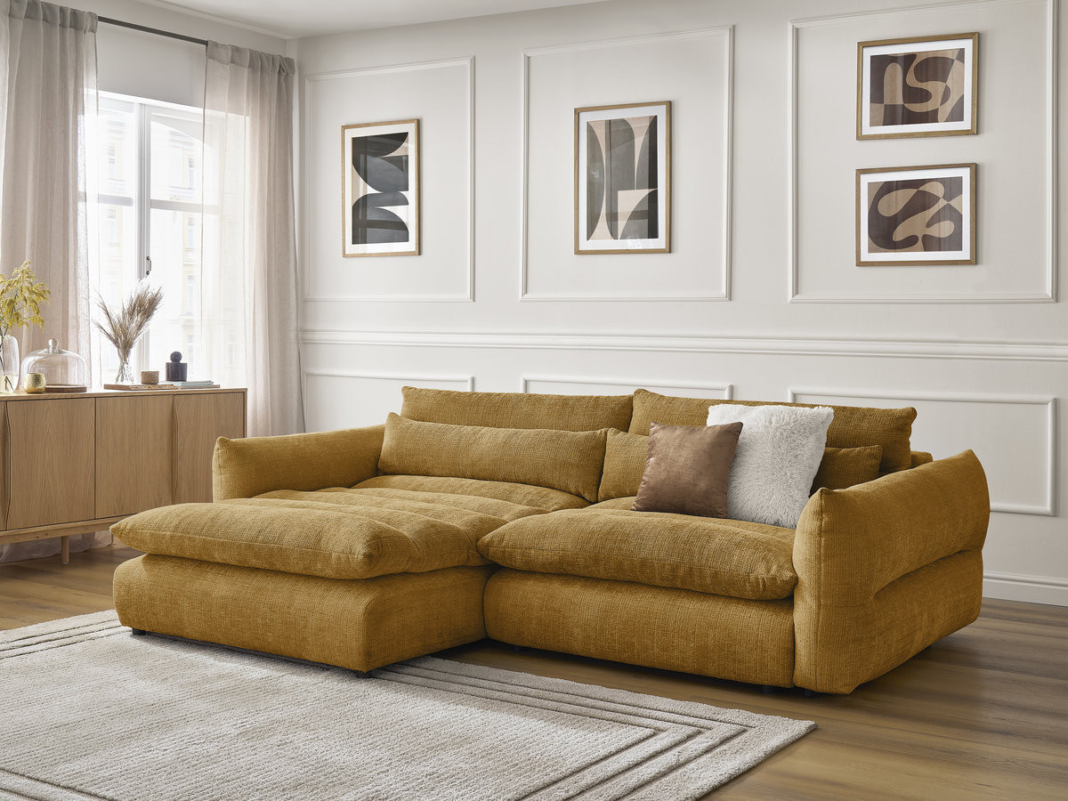 Bobochic Neil Ecksofa Strukturstoff Gelb Ecke links