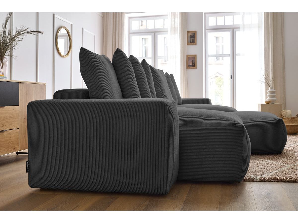 Bobochic Voltaire Wohnlandschaft mit Pouf 420 × 174 cm, Liegefläche 135 × 345 cm Cordsamt Dunkelgrau