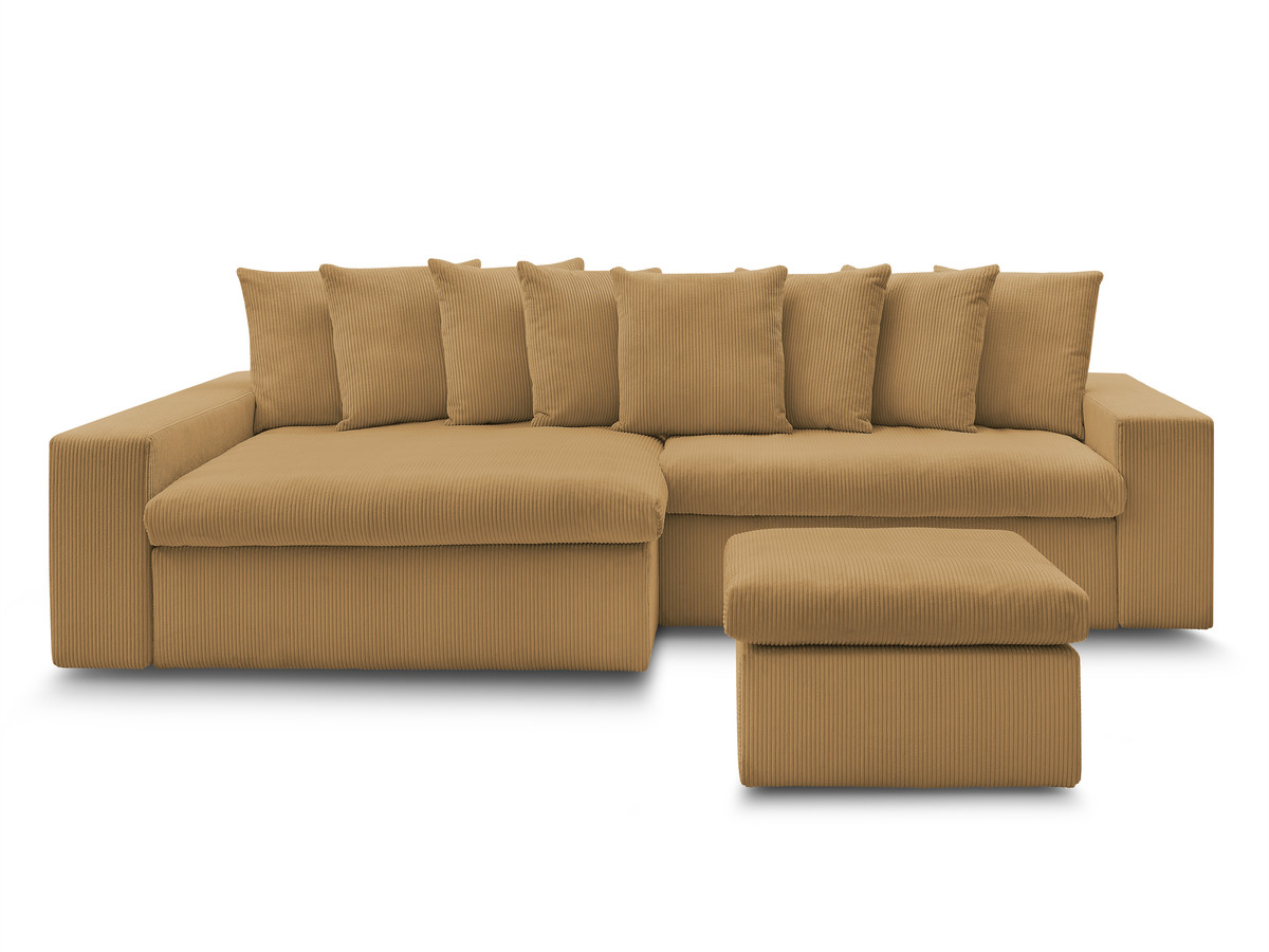 Bobochic Enore Ecksofa mit Pouf Cordsamt Gelb Ecke links