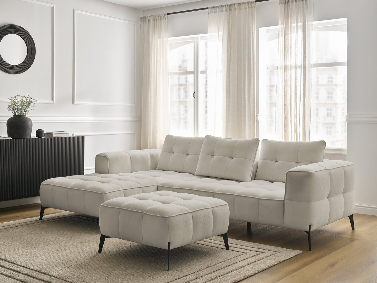 Bobochic Anis Ecksofa mit Pouf Strukturstoff Beige Ecke links