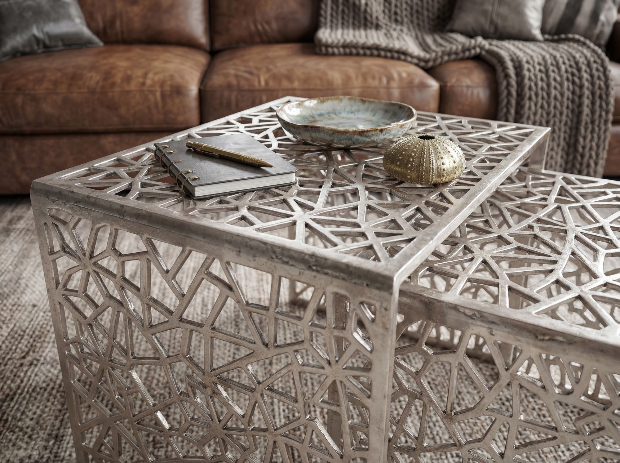 Satztisch 2er-Set Vevelstad Aluminium Silber 50 × 40 × 40 cm