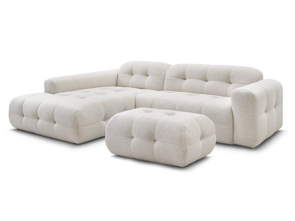 Bobochic Laura Ecksofa mit kleinem Pouf Melange-Stoff Beige Ecke links