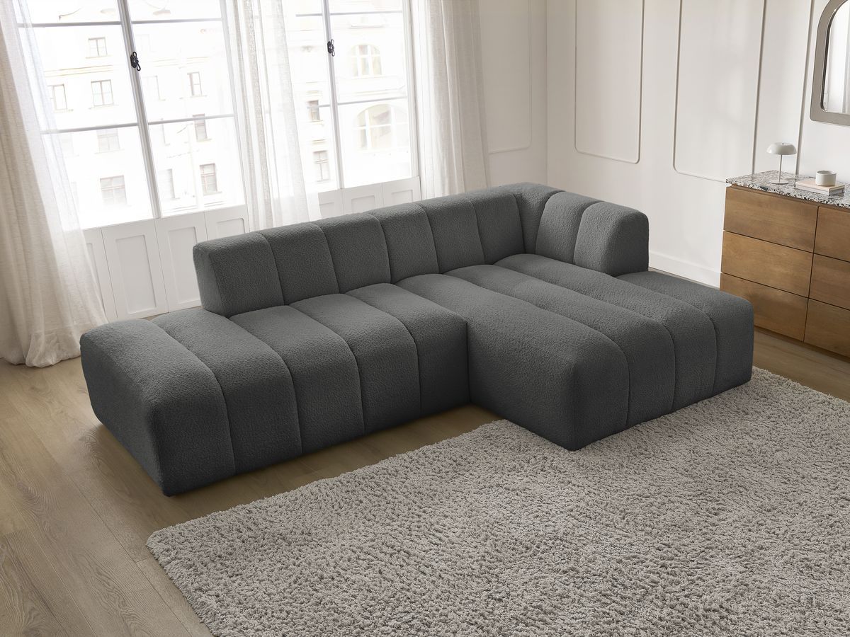 Bobochic Annecy Ecksofa Bouclé-Stoff Dunkelgrau Ecke rechts