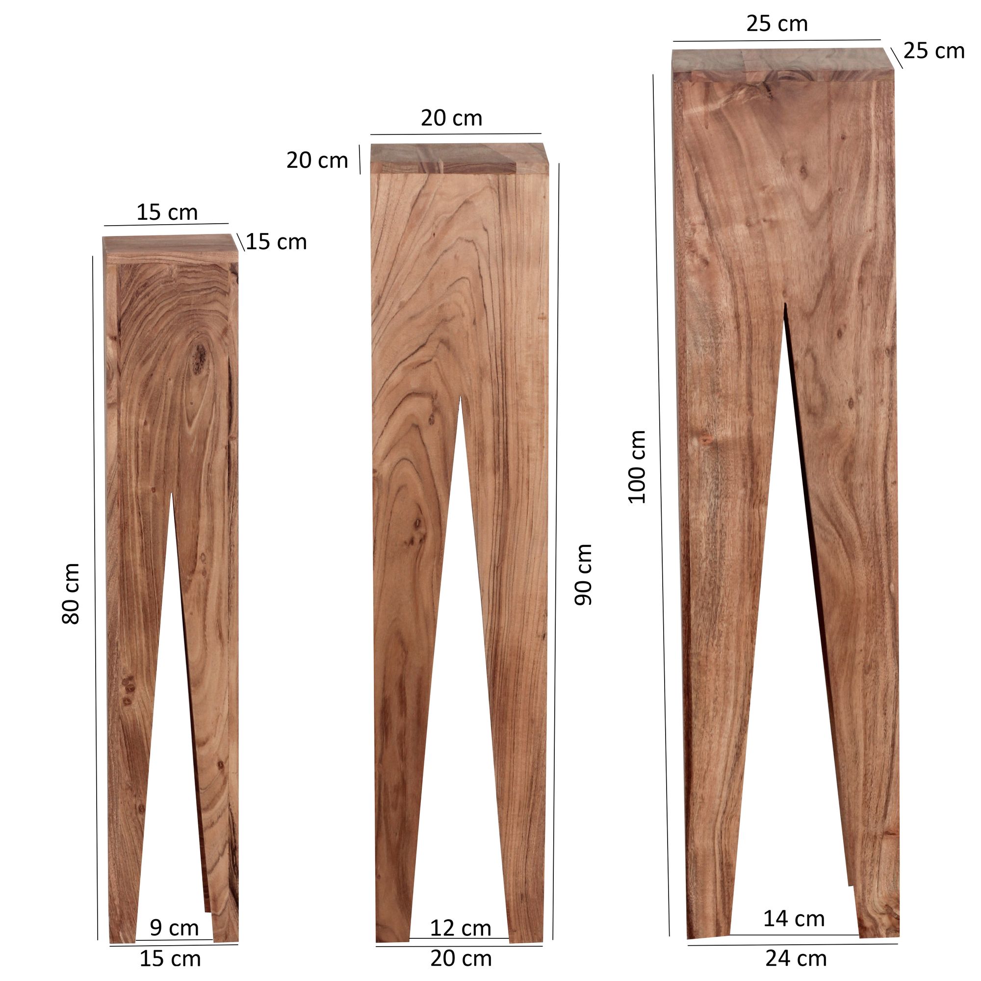 Satztisch 3er-Set Vardal Massivholz Akazie 25 × 25 × 100 cm