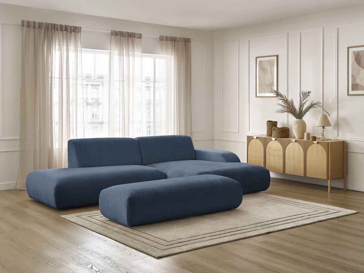 Bobochic Sirius Ecksofa mit Pouf 300 × 170 cm Strukturstoff Dunkelblau Ecke rechts