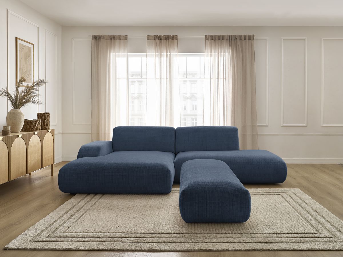 Bobochic Sirius Ecksofa mit Pouf 300 × 170 cm Strukturstoff Dunkelblau Ecke links