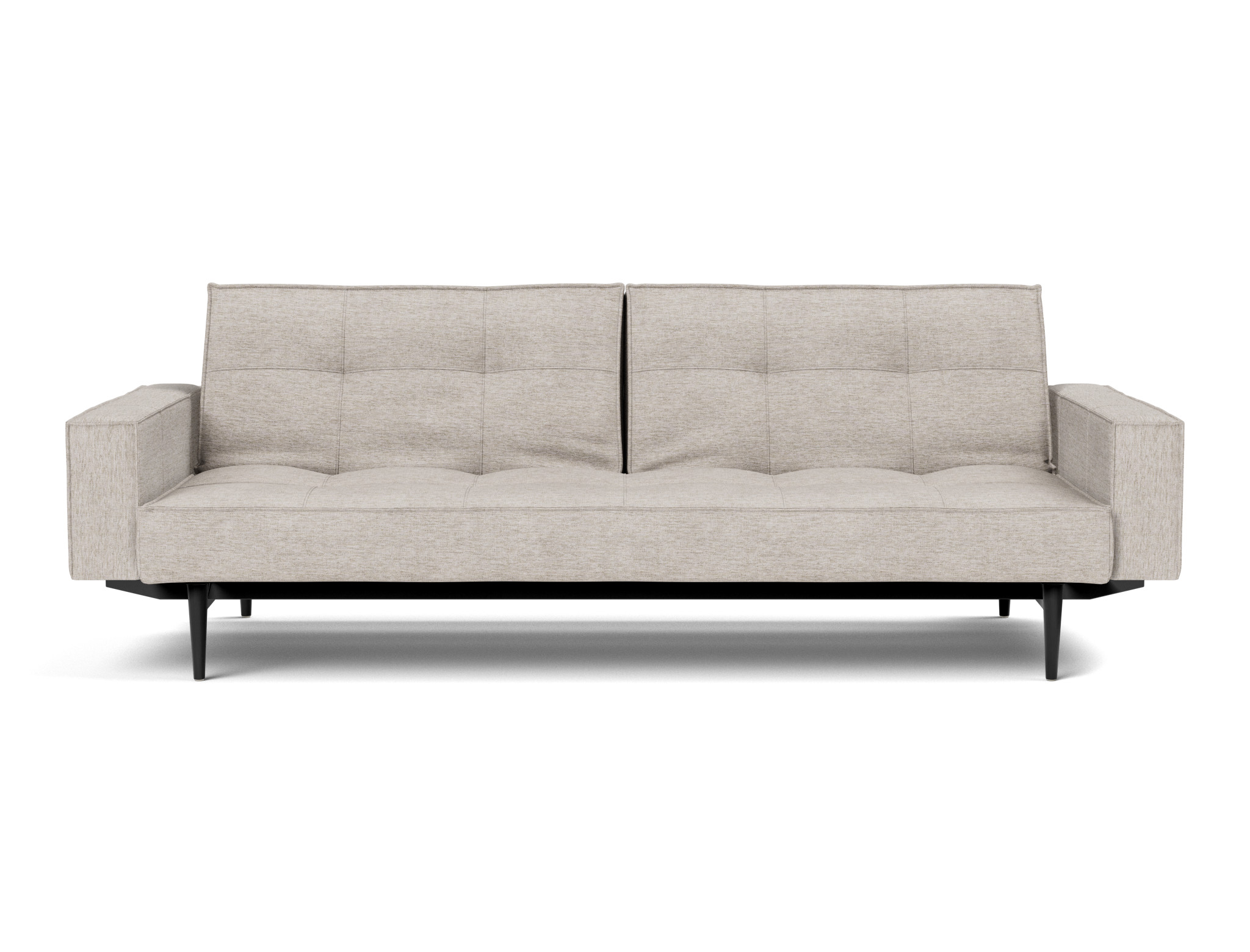 Schlafsofa Splitback mit Armlehnen Chenille Yuveno 471-Sand Beine Styletto Eiche schwarz