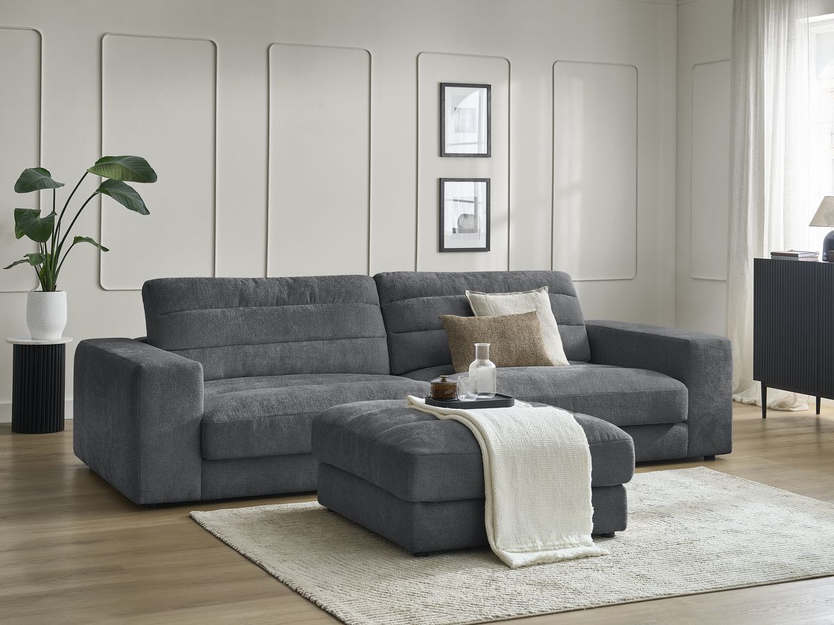 Bobochic Sierra Sofa 4-Sitzer mit Pouf Strukturstoff Dunkelgrau