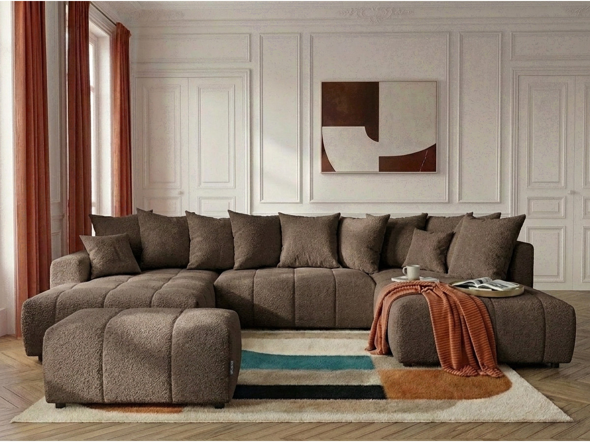 Bobochic Roxelane Wohnlandschaft mit Pouf Bouclé-Stoff Braun Ecke links