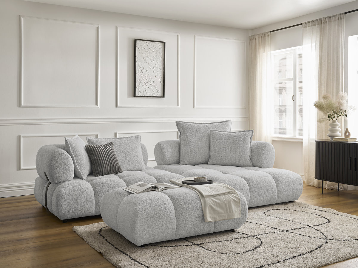 Bobochic Alya Ecksofa mit Pouf Bouclé-Stoff Hellgrau Ecke rechts