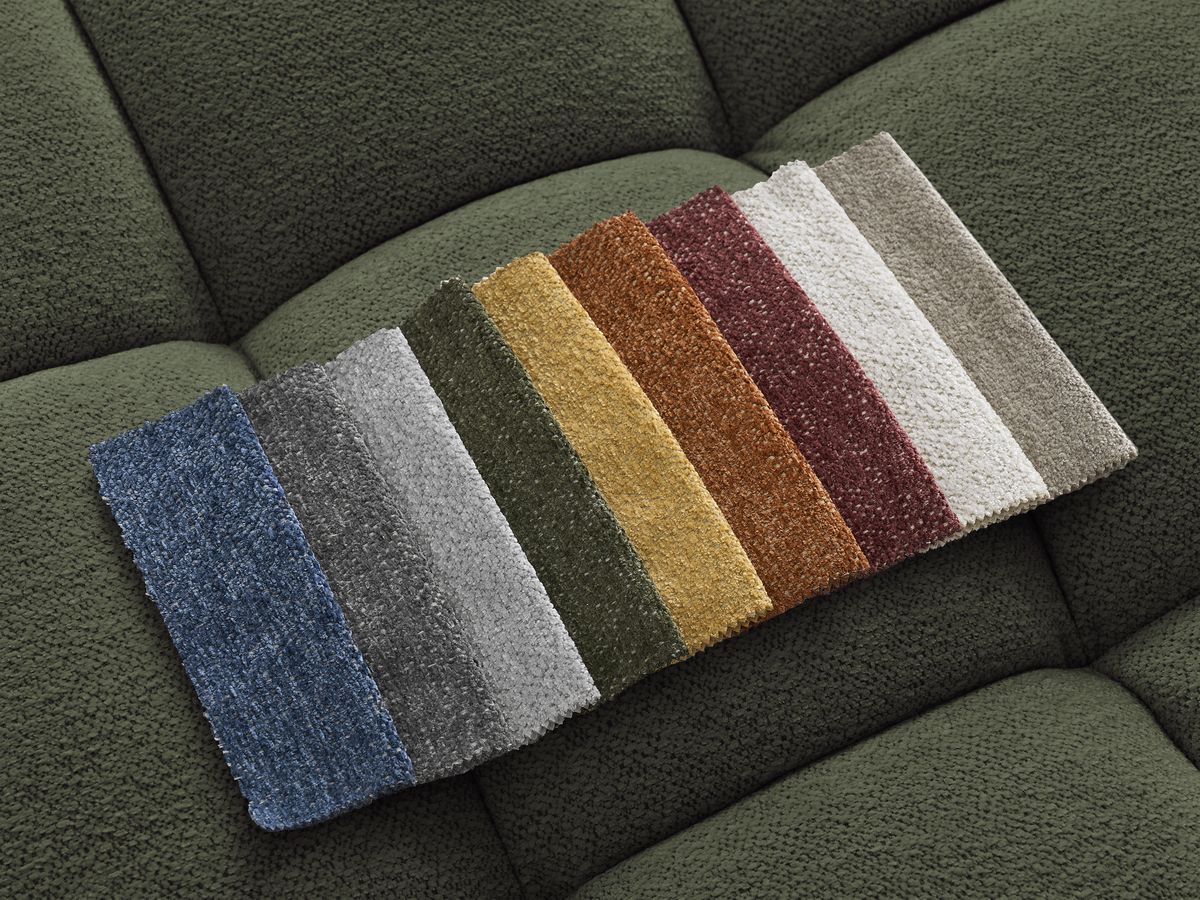 Bobochic Everest Ecksofa mit Schlaffunktion und Pouf, 4 Kissen Melange-Stoff Grün Ecke links