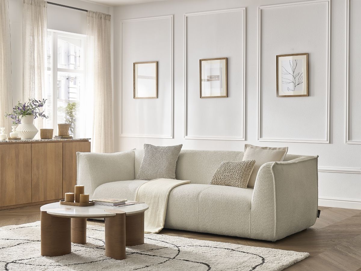 Bobochic Giorgia Sofa 3-Sitzer Bouclé-Stoff Beige