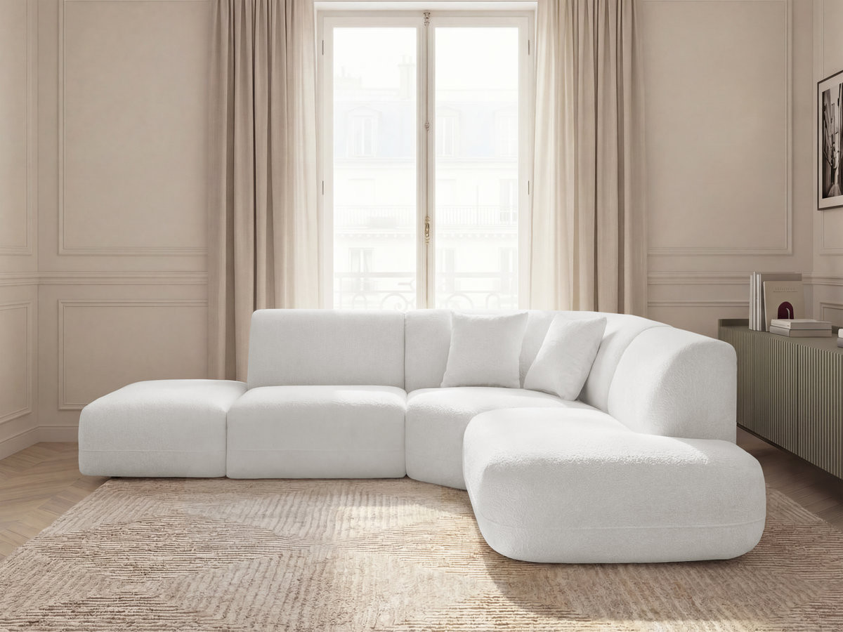 Bobochic Anda Ecksofa 279 × 264 cm Chenille Weiß Ecke rechts