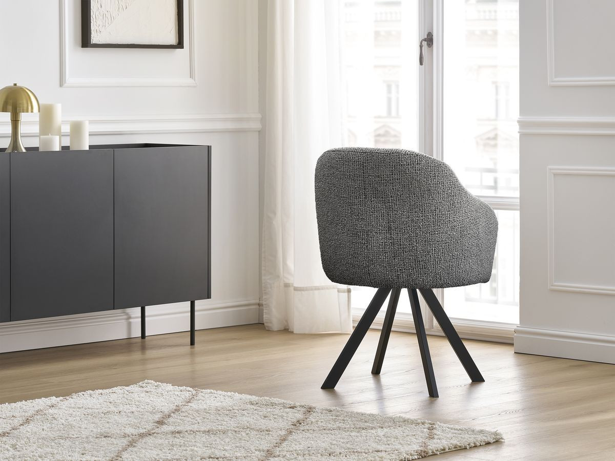 Bobochic Sophie Esszimmerstuhl 4er-Set mit Sternfuß Melange-Stoff Dunkelgrau
