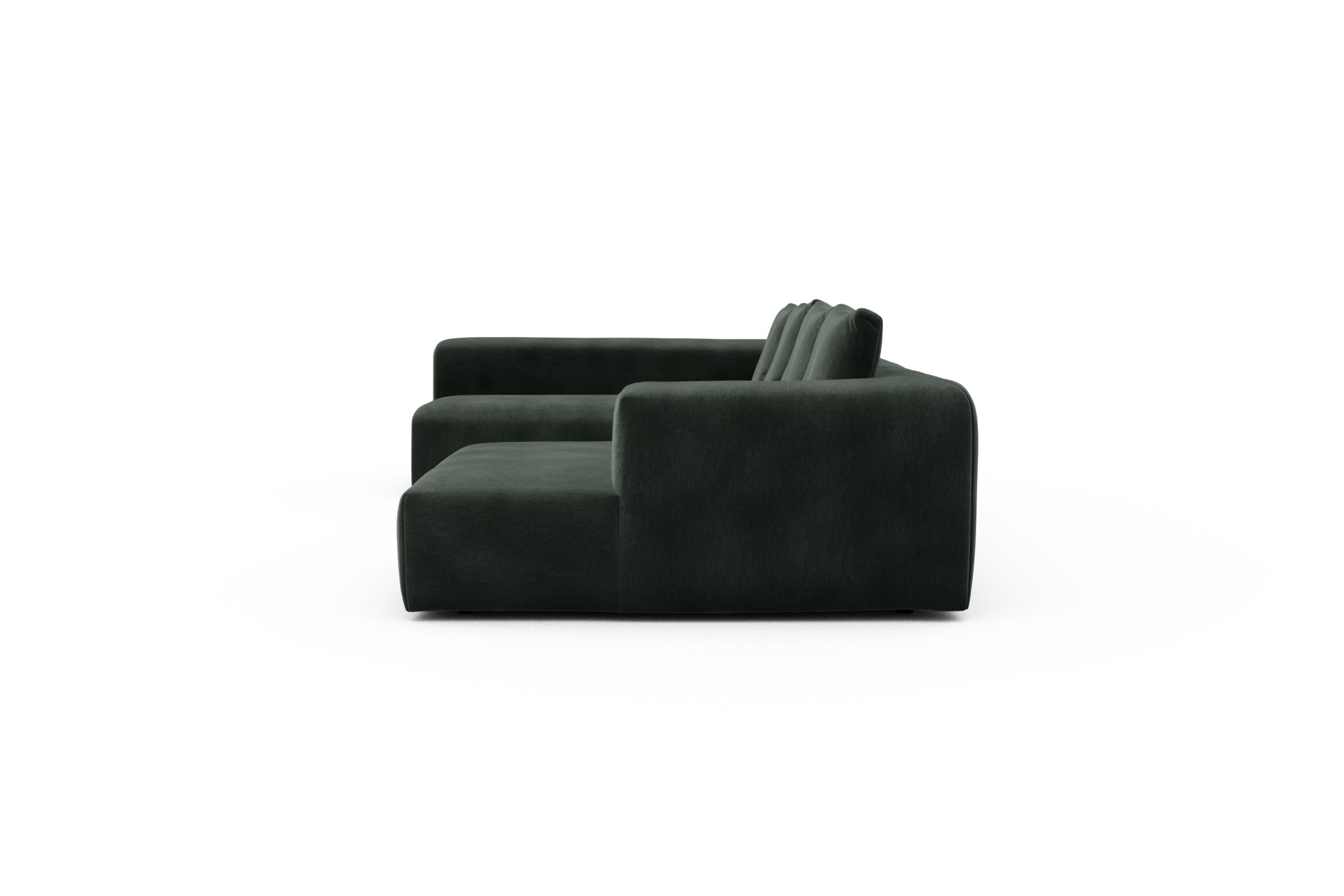 Wohnlandschaft Fred Chaiselongue rechts mit 2-Sitzer und lange Armlehne links Smooth-Laurel-Green