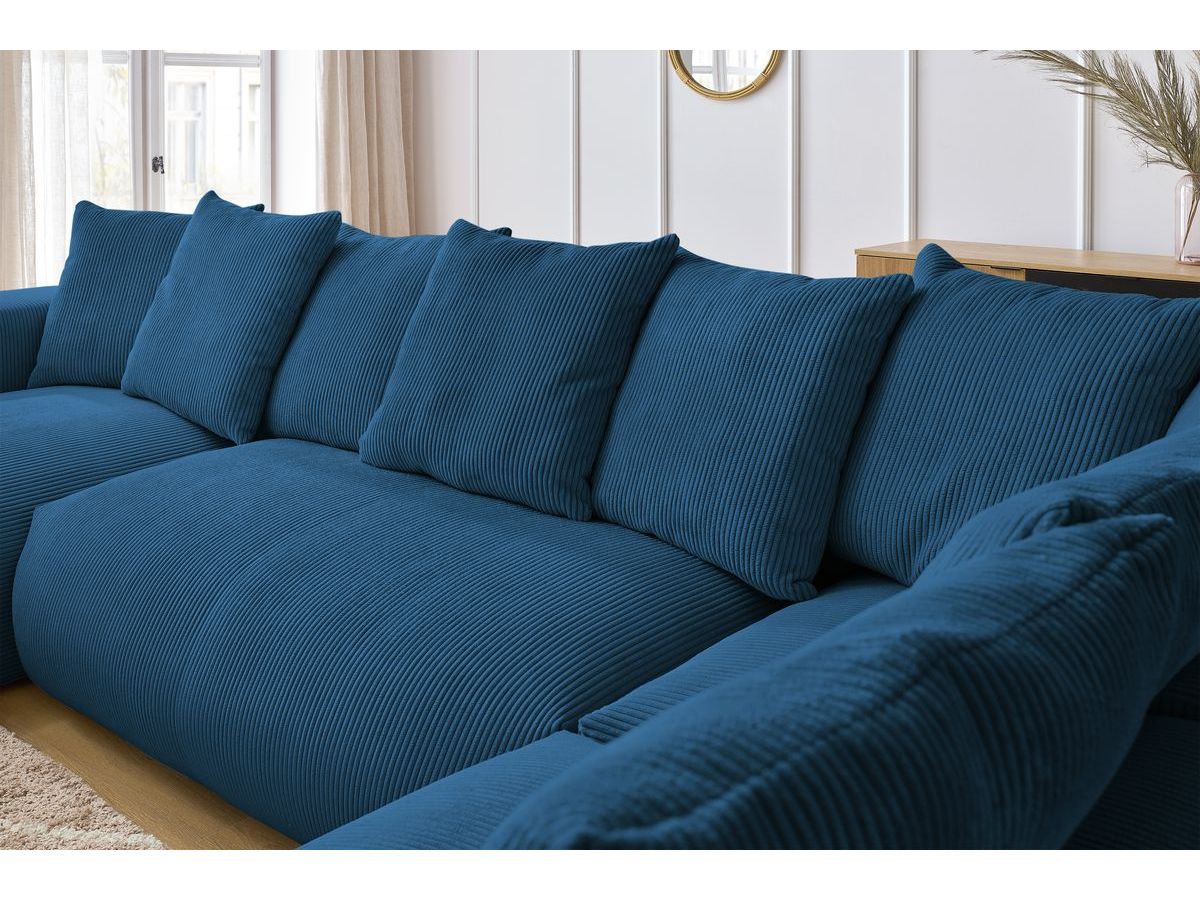 Bobochic Voltaire Wohnlandschaft mit Pouf 356 × 214 cm Cordsamt Dunkelblau Ecke links