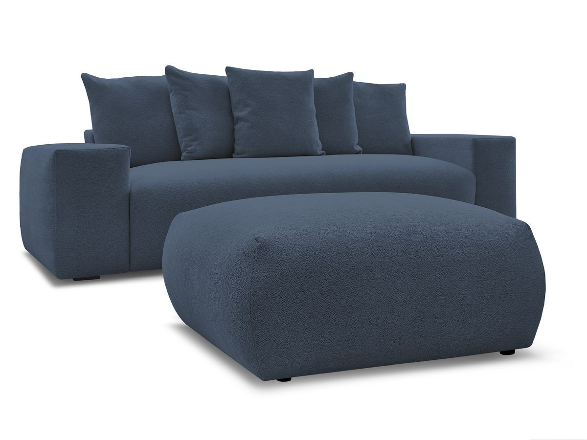 Bobochic Voltaire Schlafsofa 4-Sitzer mit Bettkasten und Pouf Melange-Stoff Dunkelblau