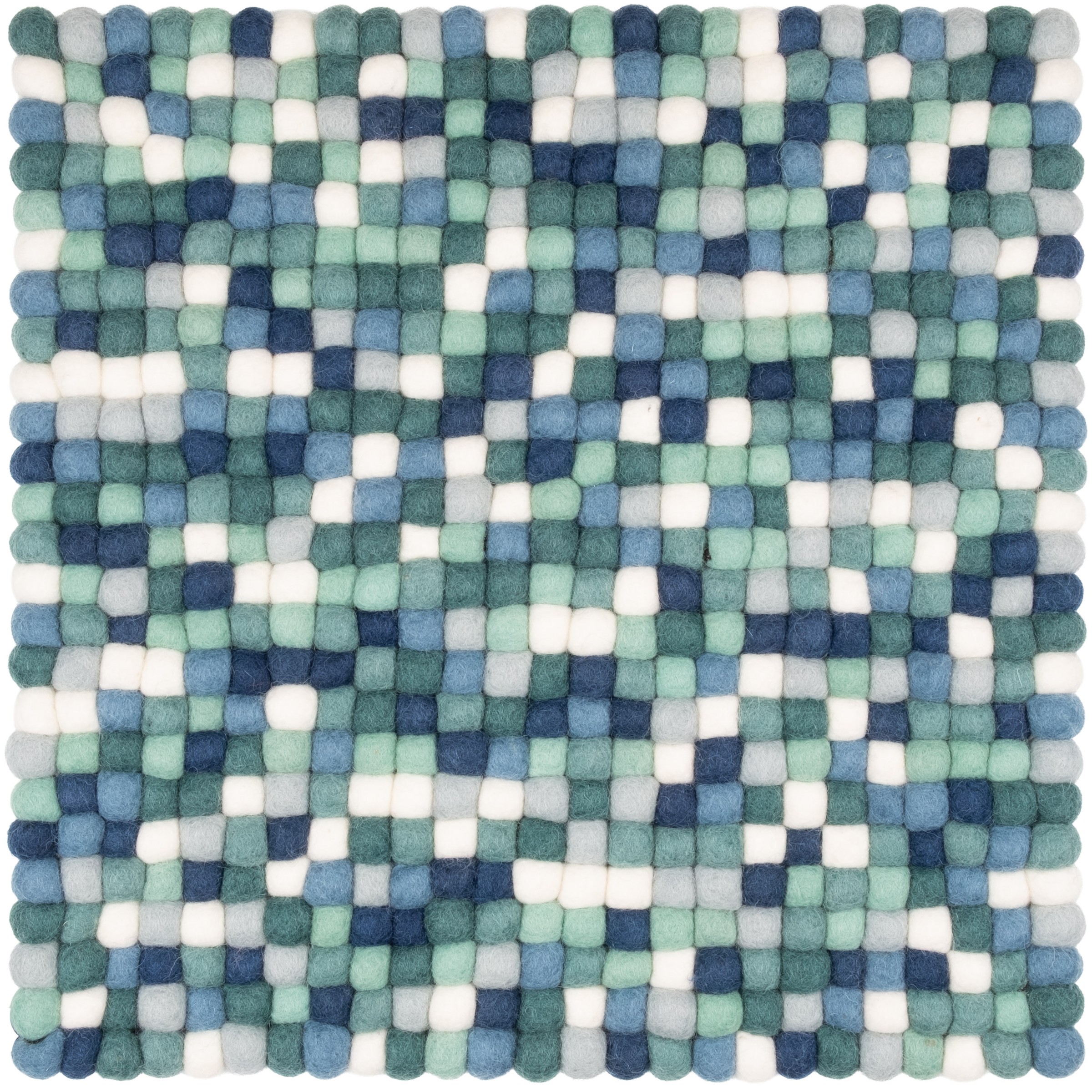 myfelt Mare Filzkugel-Sitzauflage Blau-Türkis-Weiß 36 x 36 cm